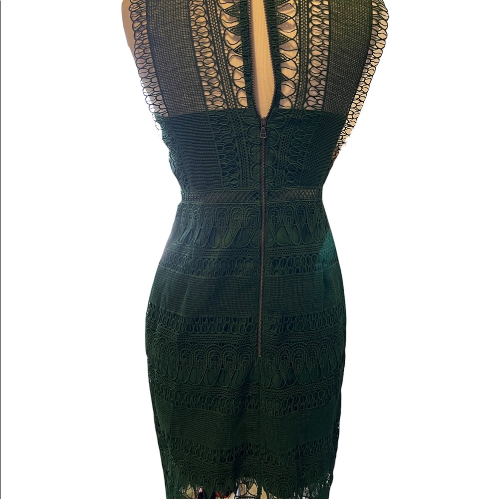 Green Bardot Lace Sheath Back Zip Dress Med/8